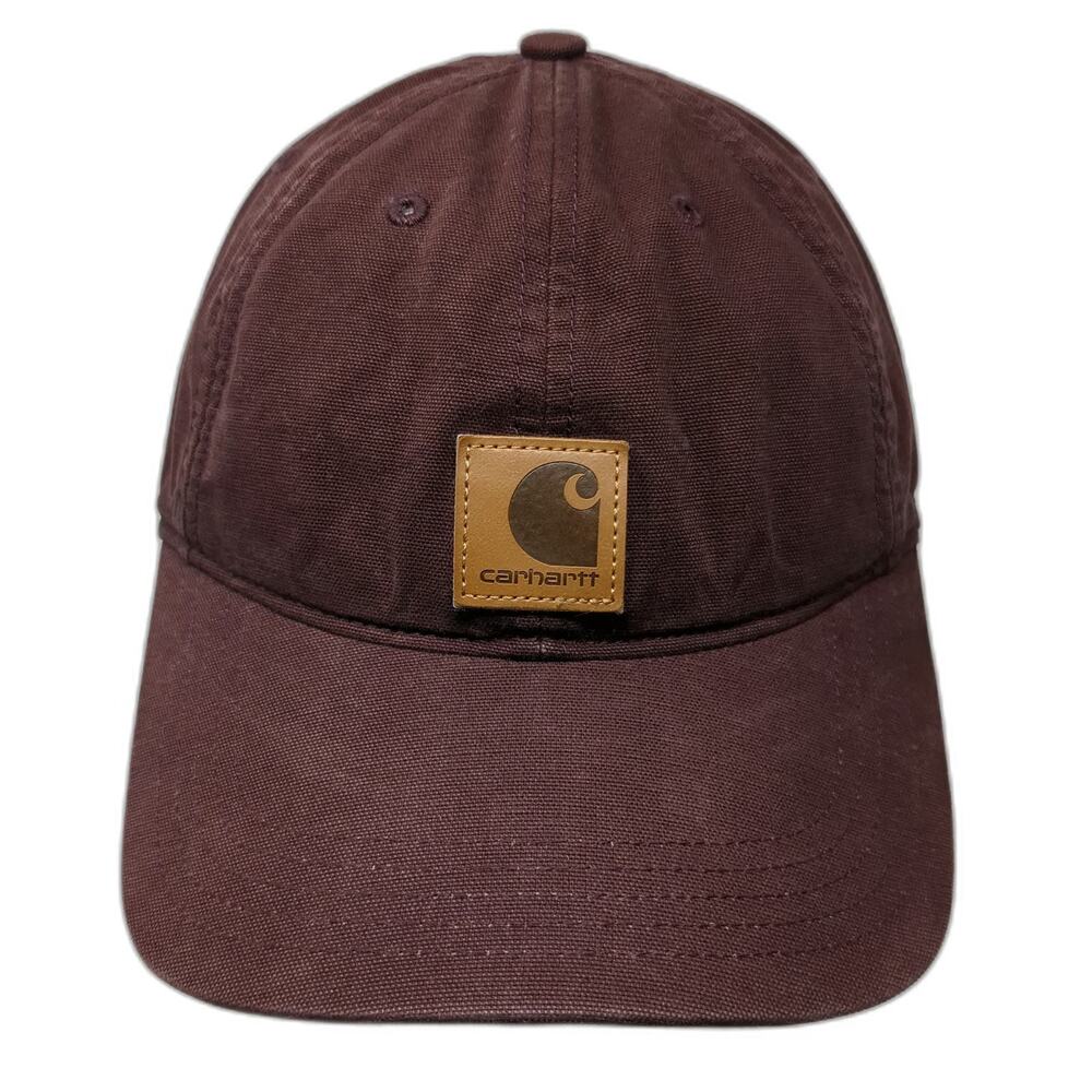Carhartt Baseball Cap Brown One Size Hat Leather Patch Logo Strapback Canvas